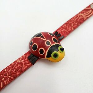 Lucky Ladybug Leather Cuff Bracelet Adjustable Handmade Kawaii Playful Y2K Vibes